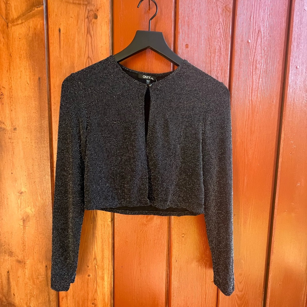 Onyx Nite| Shimmery Black Cropped Cardigan